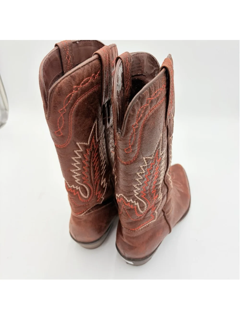 Coconuts Youth Western Cowboy Boots Brown Red Embroidered Pull On Size 5M